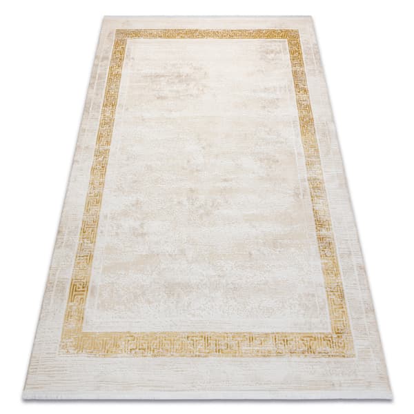 Modern matta DUKE 51524 kräm / guld - Ram, greek strukturerad, mycket mjuk, fransar, 140x190 cm