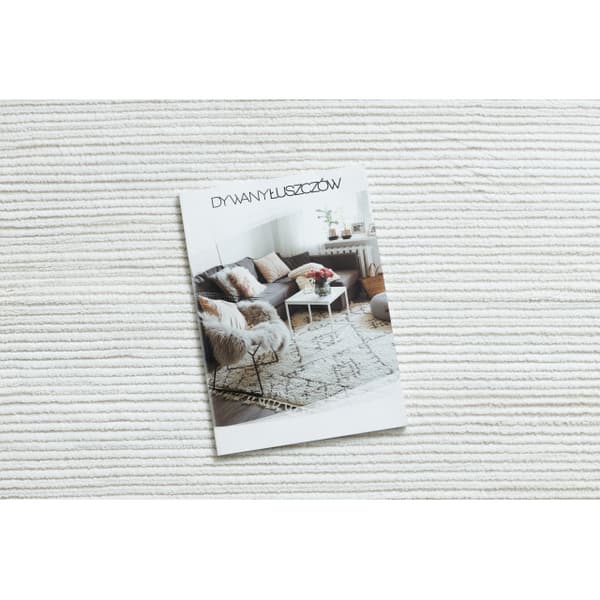 Modern matta DUKE 51376 kräm - Rändervit, strukturerad, mycket mjuk, fransar, 180x270 cm