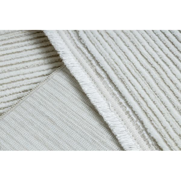 Modern matta DUKE 51376 kräm - Rändervit, strukturerad, mycket mjuk, fransar, 200x290 cm