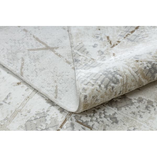 Modern matta DUKE 51393 kräm / guld - Geometrisk, vintage strukturerad, mycket mjuk, fransar, 80x150 cm
