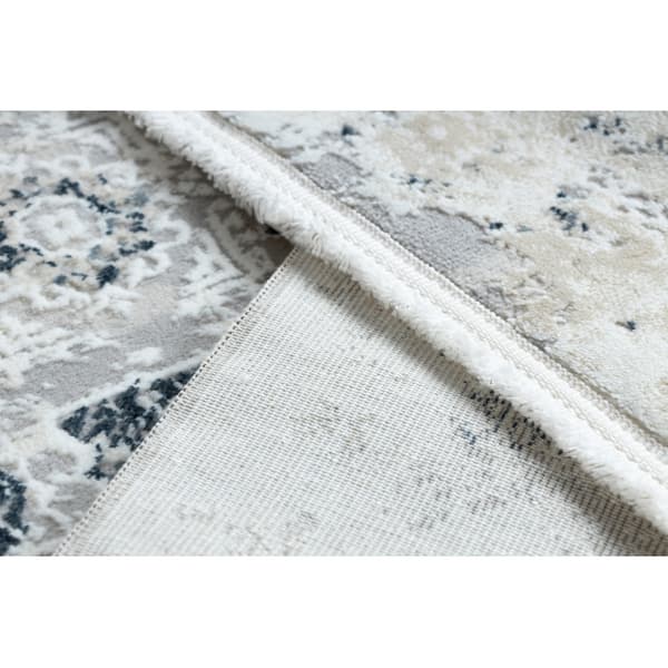 Modern matta DUKE 51542 kräm / blå - Rosett vintage, strukturerad, mycket mjuk, fransar, 180x270 cm
