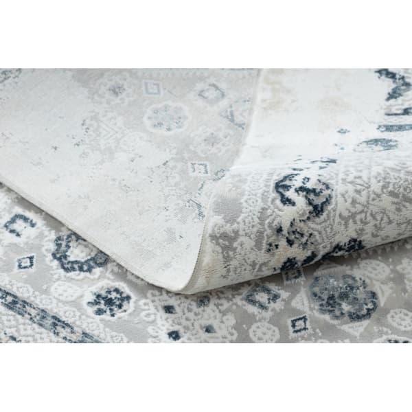 Modern matta DUKE 51542 kräm / blå - Rosett vintage, strukturerad, mycket mjuk, fransar, 180x270 cm