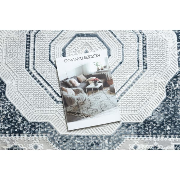 Modern matta DUKE 51542 kräm / blå - Rosett vintage, strukturerad, mycket mjuk, fransar, 180x270 cm