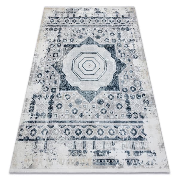 Modern matta DUKE 51542 kräm / blå - Rosett vintage, strukturerad, mycket mjuk, fransar, 180x270 cm