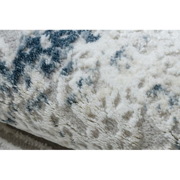Modern matta DUKE 51558 kräm / blå - Geometrisk vintage, strukturerad, mycket mjuk, fransar, 240x330 cm