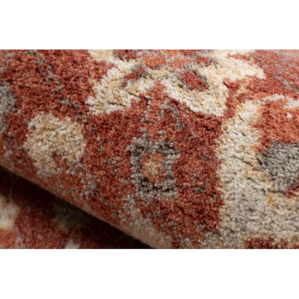 Uldtæppe LEGEND 468 16 GB301 OSTA - Blomster, stel, eksklusiv beige / rød, 160x230 cm