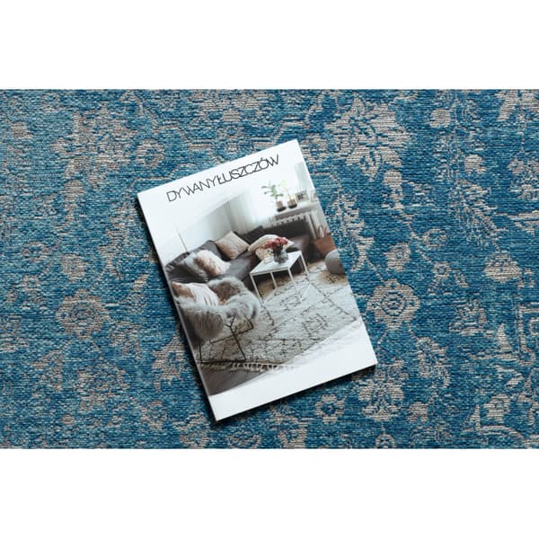 Uldtæppe ANTIGUA 518 76 JW500 OSTA - Ornament fladvævet sininen, 170x240 cm
