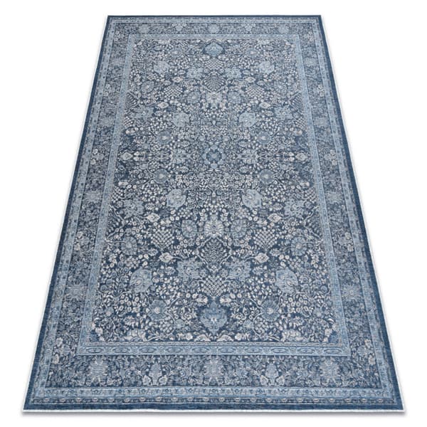 Ullmatta ANTIGUA 518 74 KB500 OSTA - Blommor, ram, plattvävd mörkblå, 170x240 cm