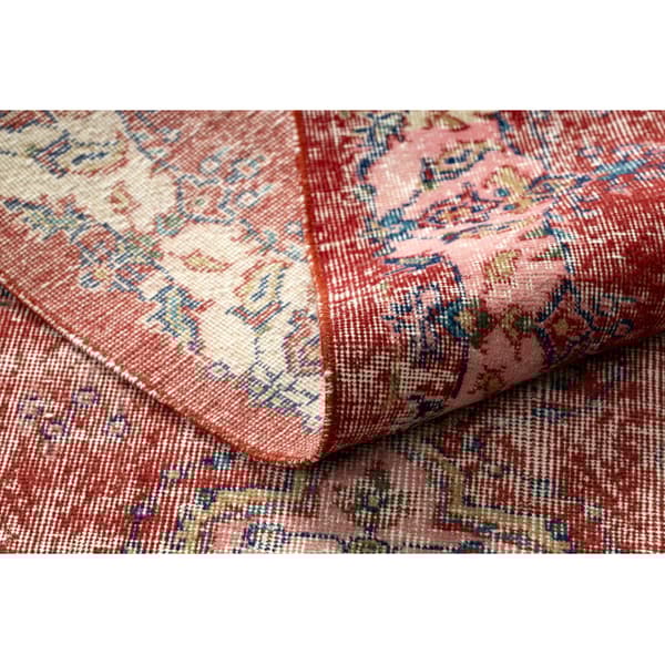 KÄSINSOLUTU villamatto Vintage 10251, ornamentti, kukat - punainen, 121x264 cm