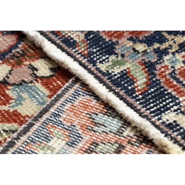 HÅNDKNYTET uldtæppe Vintage 10181, stel, blomster - terracotta / grøn, 128x230 cm