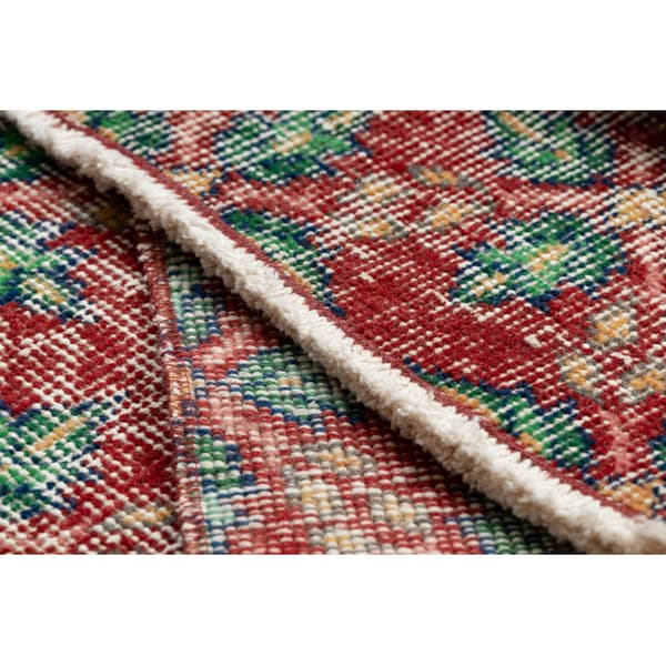 KÄSINSOLUTU villamatto Vintage 10399 Lehdet - punainen / vihreä, 142x260 cm