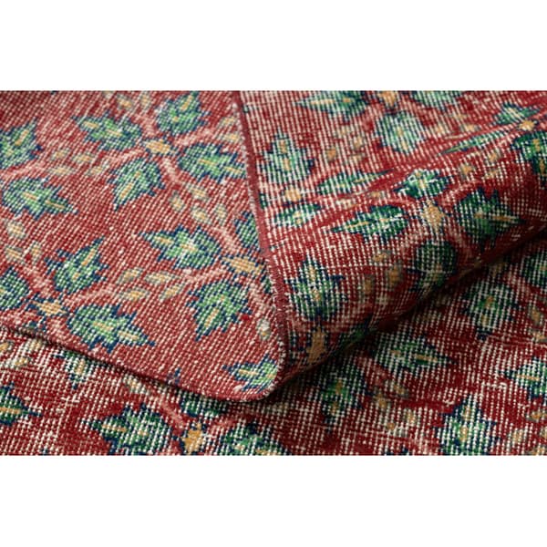 KÄSINSOLUTU villamatto Vintage 10399 Lehdet - punainen / vihreä, 142x260 cm