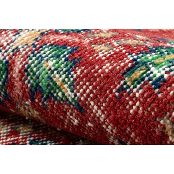 KÄSINSOLUTU villamatto Vintage 10399 Lehdet - punainen / vihreä, 142x260 cm