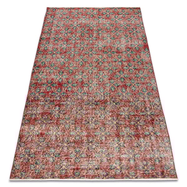 KÄSINSOLUTU villamatto Vintage 10399 Lehdet - punainen / vihreä, 142x260 cm