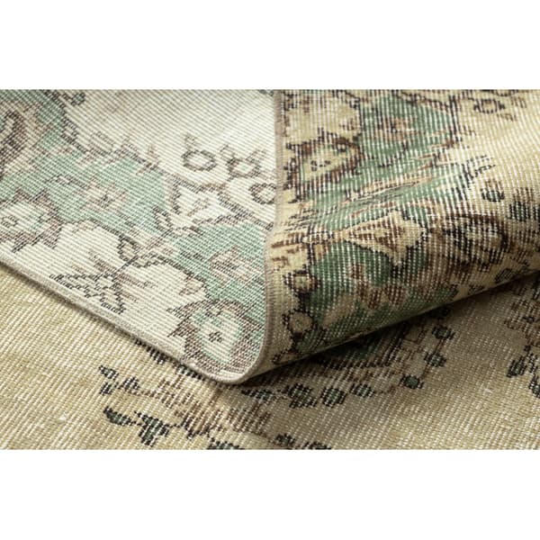 KÄSINSOLUTU villamatto Vintage 10005, ornamentti, kukat - beige / vihreä, 144x229 cm