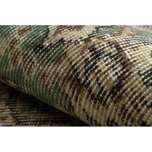 KÄSINSOLUTU villamatto Vintage 10005, ornamentti, kukat - beige / vihreä, 144x229 cm