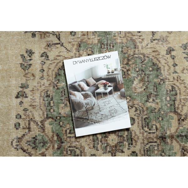 KÄSINSOLUTU villamatto Vintage 10005, ornamentti, kukat - beige / vihreä, 144x229 cm