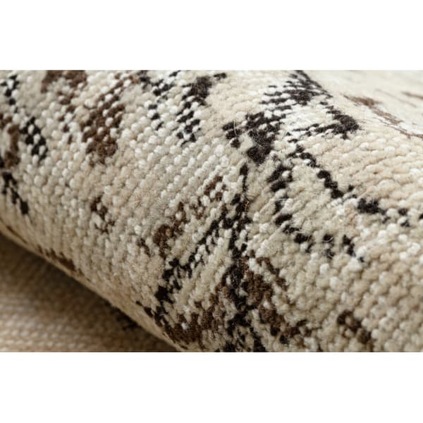 KÄSINSOLUTU villamatto Vintage 10313, ornamentti, kukat - beige / vihreä, 160x261 cm