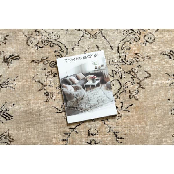 KÄSINSOLUTU villamatto Vintage 10313, ornamentti, kukat - beige / vihreä, 160x261 cm