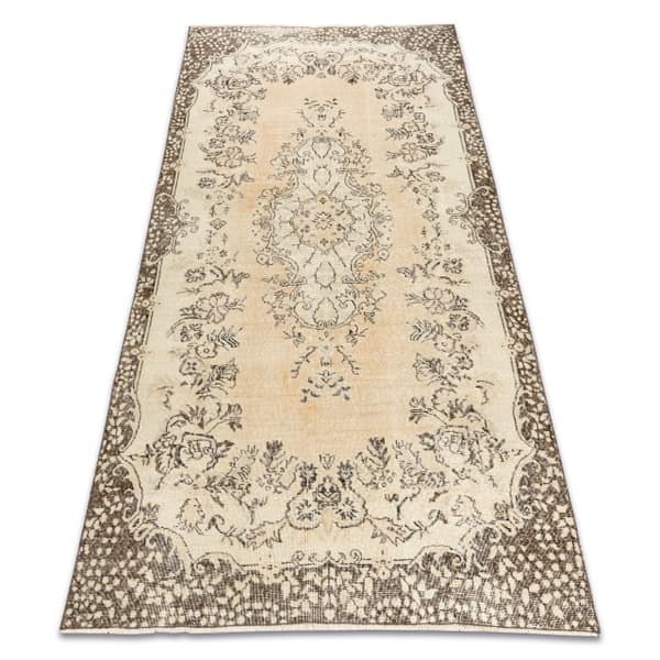 KÄSINSOLUTU villamatto Vintage 10313, ornamentti, kukat - beige / vihreä, 160x261 cm