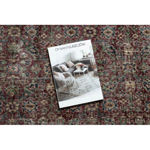KÄSINSOLUTU villamatto Vintage 10009, runko, kukat - punainen / sininen, 144x215 cm