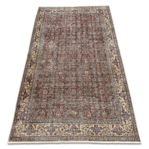 KÄSINSOLUTU villamatto Vintage 10009, runko, kukat - punainen / sininen, 144x215 cm