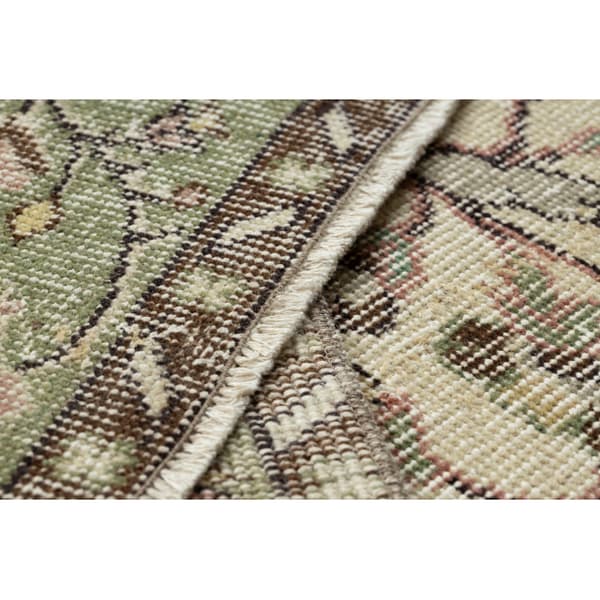 KÄSINSOLUTU villamatto Vintage 10534, ornamentti, kukat - beige / vihreä, 177x297 cm