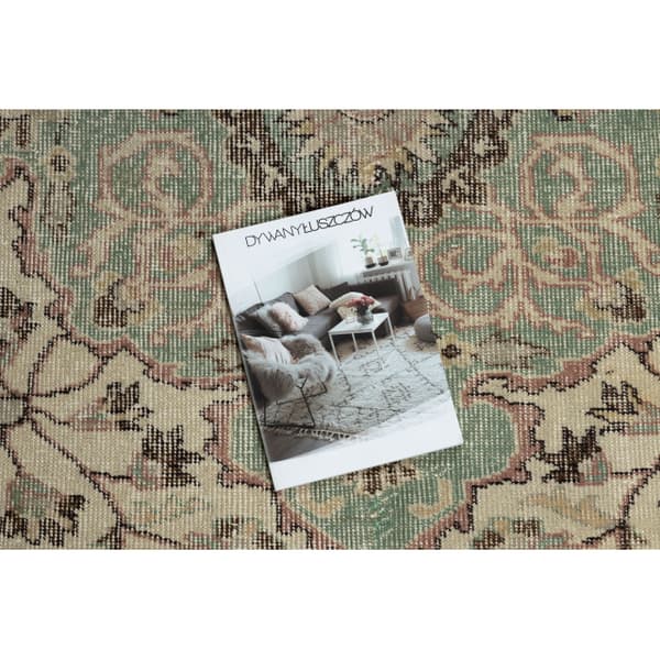 KÄSINSOLUTU villamatto Vintage 10534, ornamentti, kukat - beige / vihreä, 177x297 cm