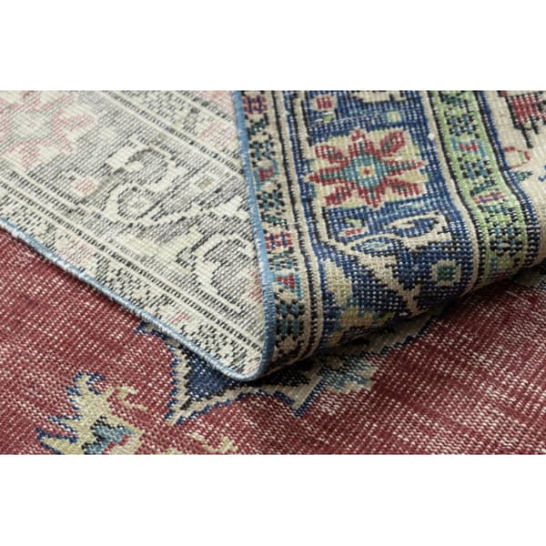KÄSINSOLUTU villamatto Vintage 10525, ornamentti, kukat - punainen / sininen, 175x280 cm