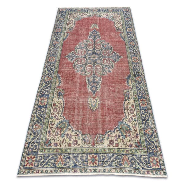 KÄSINSOLUTU villamatto Vintage 10525, ornamentti, kukat - punainen / sininen, 175x280 cm