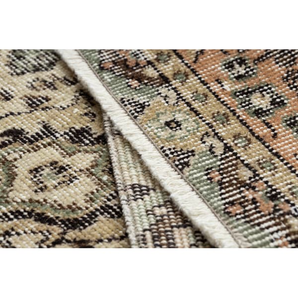 KÄSINSOLUTU villamatto Vintage 10003, ornamentti, kukat - beige / vihreä, 162x280 cm