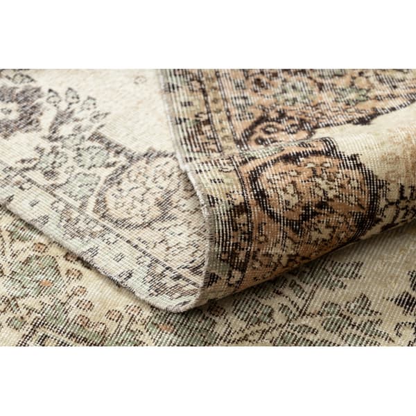 KÄSINSOLUTU villamatto Vintage 10003, ornamentti, kukat - beige / vihreä, 162x280 cm