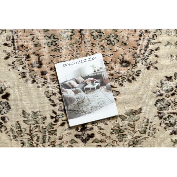 KÄSINSOLUTU villamatto Vintage 10003, ornamentti, kukat - beige / vihreä, 162x280 cm