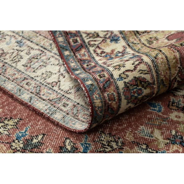 KÄSINSOLUTU villamatto Vintage 10175, kehys, ornamentti - beige / punainen, 172x272 cm