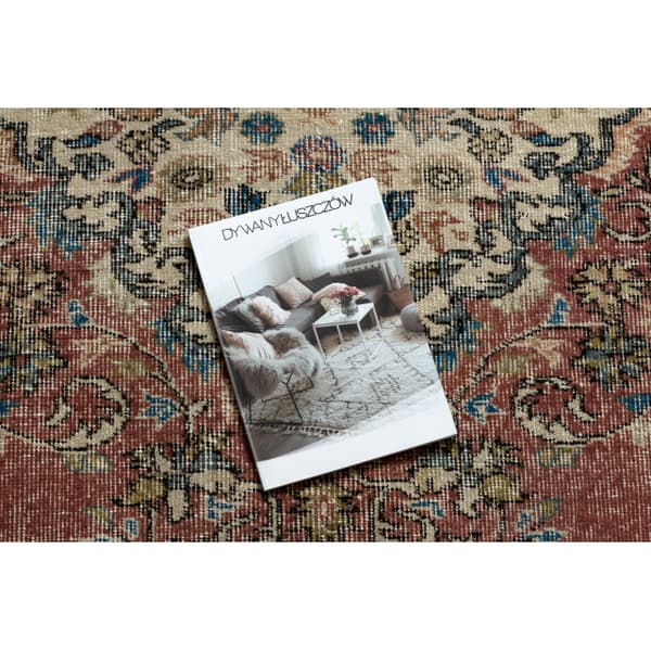 KÄSINSOLUTU villamatto Vintage 10175, kehys, ornamentti - beige / punainen, 172x272 cm