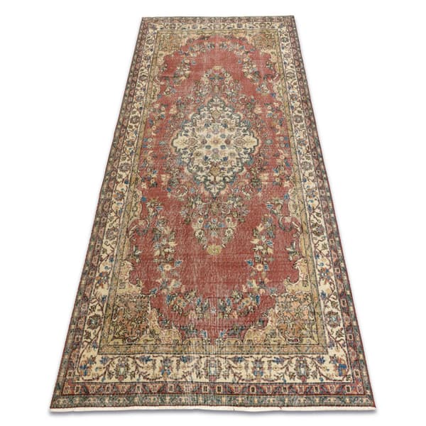 HÅNDKNYTET uldtæppe Vintage 10175, ramme, ornament - beige / rød, 172x272 cm