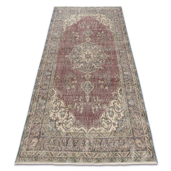 KÄSINSOLUTU villamatto Vintage 10169, kehys, ornamentti - sininen / punainen, 163x266 cm