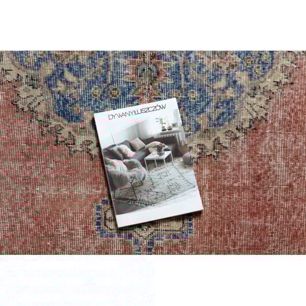 KÄSINSOLUTU villamatto Vintage 10488, kehys, ornamentti - sininen / punainen, 212x320 cm