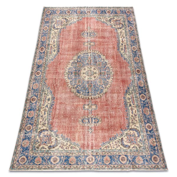 KÄSINSOLUTU villamatto Vintage 10488, kehys, ornamentti - sininen / punainen, 212x320 cm
