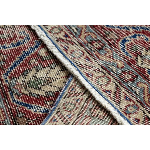 KÄSINSOLUTU villamatto Vintage 10532, kehys, ornamentti - klaretti / sininen, 200x307 cm