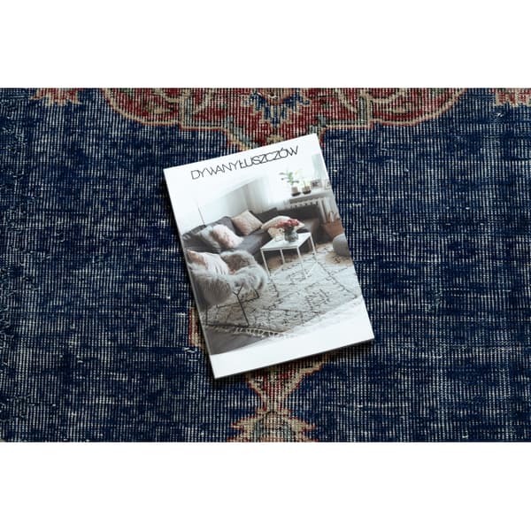 KÄSINSOLUTU villamatto Vintage 10532, kehys, ornamentti - klaretti / sininen, 200x307 cm