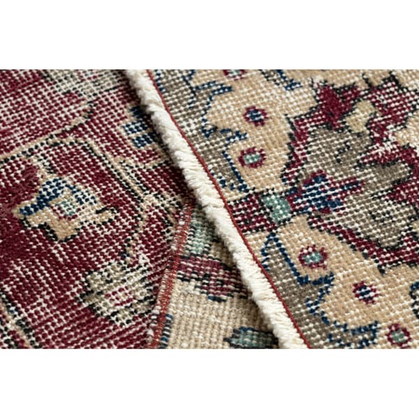 KÄSINSOLUTU villamatto Vintage 10664, runko, kukat - klaretti / beige , 199x291 cm