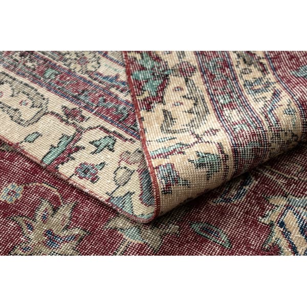 KÄSINSOLUTU villamatto Vintage 10664, runko, kukat - klaretti / beige , 199x291 cm