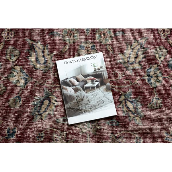 KÄSINSOLUTU villamatto Vintage 10664, runko, kukat - klaretti / beige , 199x291 cm
