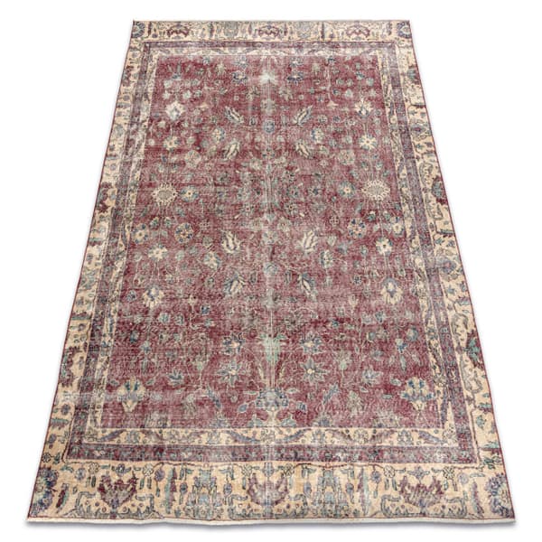 HÅNDKNYTET uldtæppe Vintage 10664, stel, blomster - klaret / beige , 199x291 cm