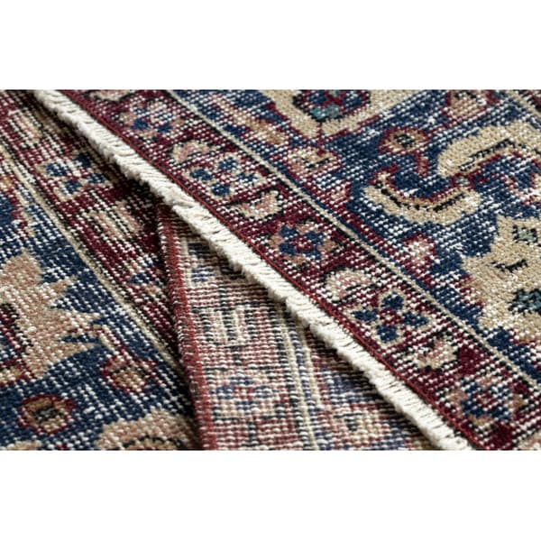 KÄSINSOLUTU villamatto Vintage 10665, kehys, ornamentti - klaretti / sininen, 194x280 cm