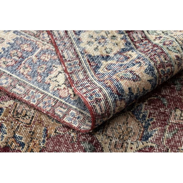KÄSINSOLUTU villamatto Vintage 10665, kehys, ornamentti - klaretti / sininen, 194x280 cm