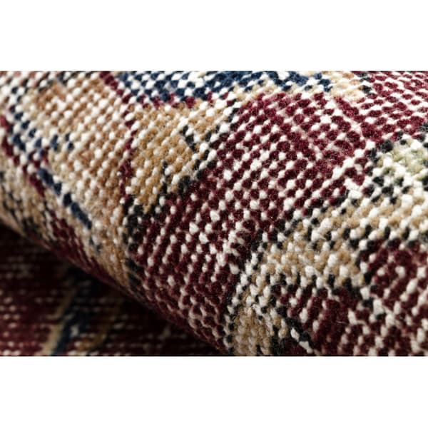 KÄSINSOLUTU villamatto Vintage 10665, kehys, ornamentti - klaretti / sininen, 194x280 cm