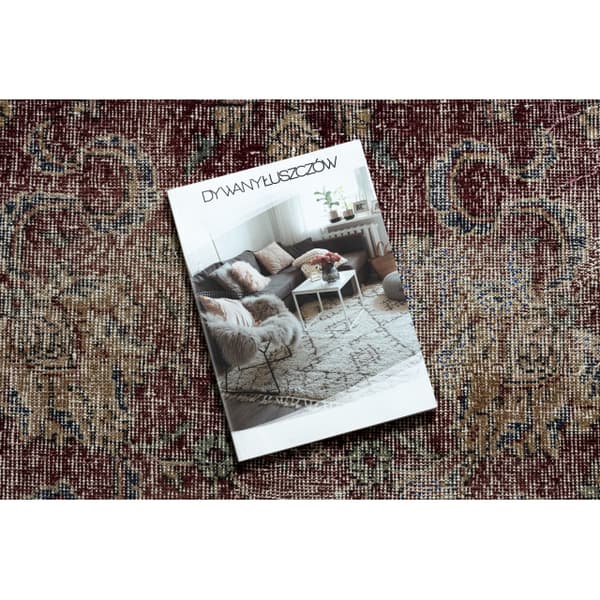 KÄSINSOLUTU villamatto Vintage 10665, kehys, ornamentti - klaretti / sininen, 194x280 cm