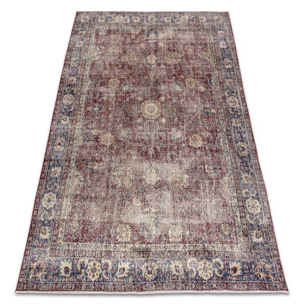 KÄSINSOLUTU villamatto Vintage 10665, kehys, ornamentti - klaretti / sininen, 194x280 cm